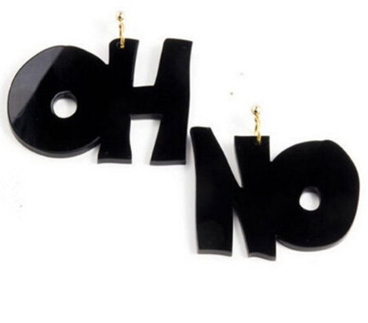 Acrylic Big Party Fashion Earrings - "OH NO" Black/Red