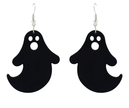 Acrylic big party ghost halloween earrings - black/white