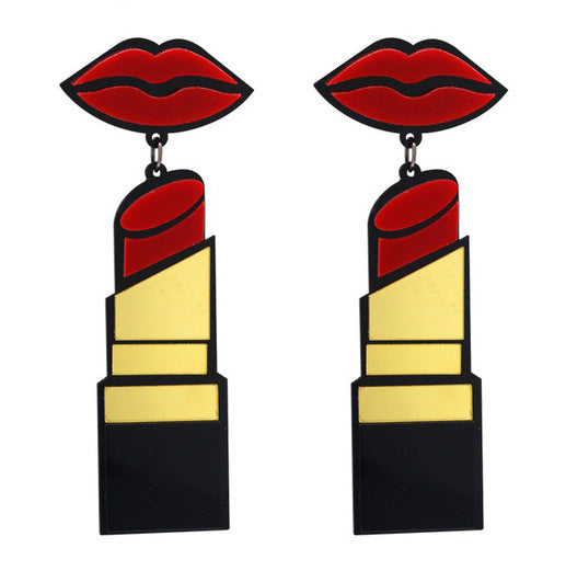 Acrylic Big Party Earrings - "A Red Lipstick" Black, Gold and Red