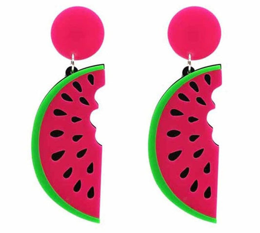 Big earrings, large earrings, large hoops, big hoops, hip hop earrings, street fashion earrings, street style earrings, unique earrings, party earrings, acrylic earrings, fashion trendy earrings, fun earrings, earrings for fun, earrings as gift, classic earrings, earrings for teenage, earrings for adolescents, earrings for kids, plastic earrings, light earrings, eye-catching earrings, eye-catching accessories, themed event earrings, themed events accessories, watermelon slices acrylic earrings