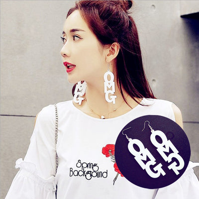 Acrylic Big White "OMG" Party Earrings