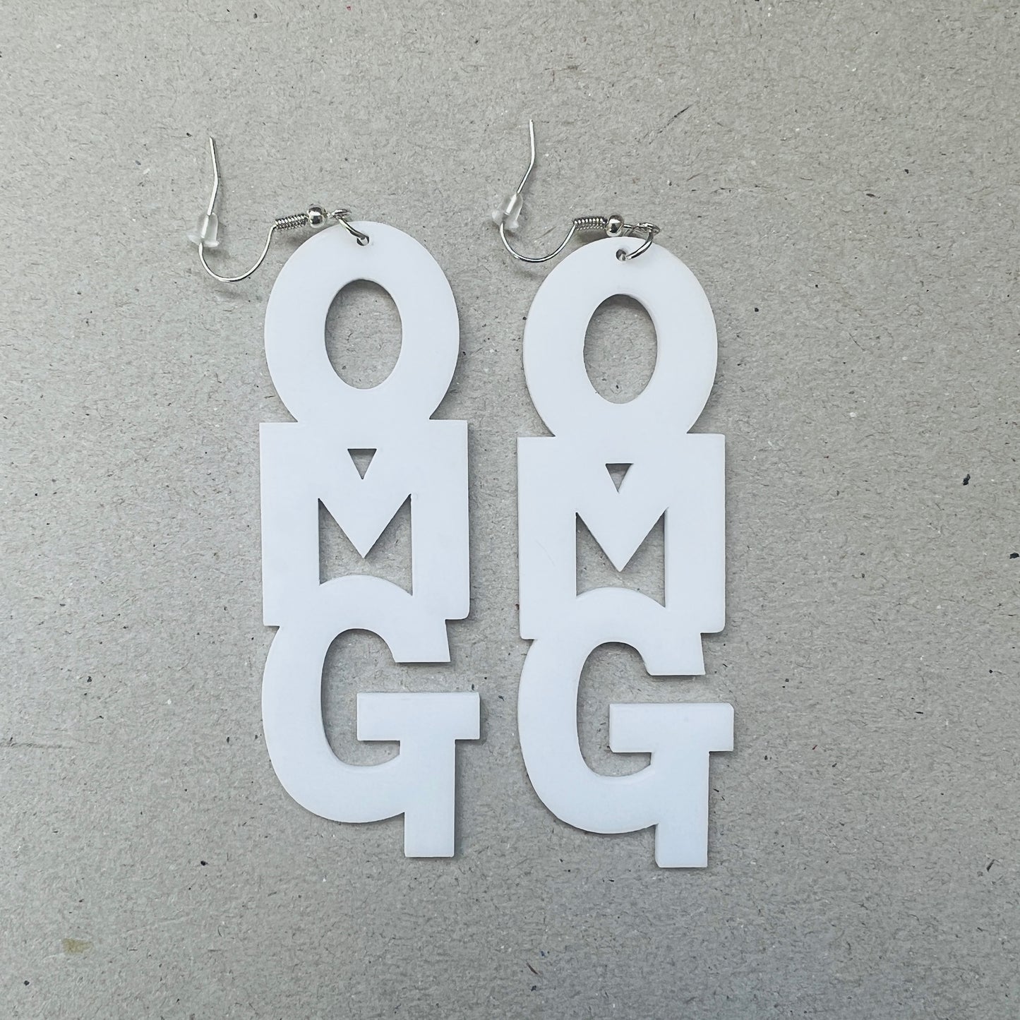 Acrylic Big White "OMG" Party Earrings