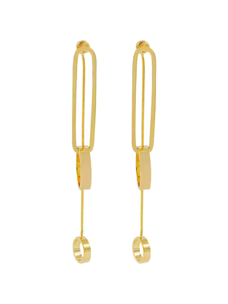 Classic Elegant golden earrings with two rings; Two methods to wear