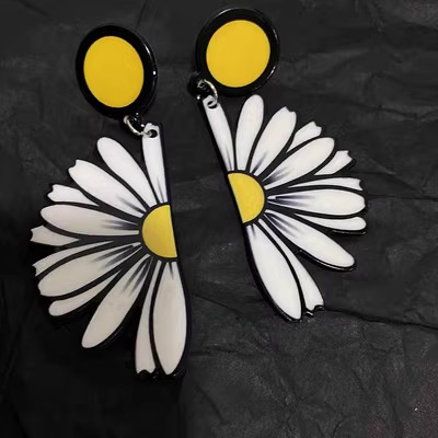 Big White and Yellow Flower Acrylic Earrings