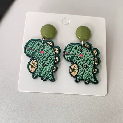 Cutely Drawn Dinosaur Acrylic Earrings - green