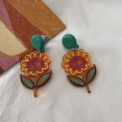 Rustic style colorful flower acrylic earrings